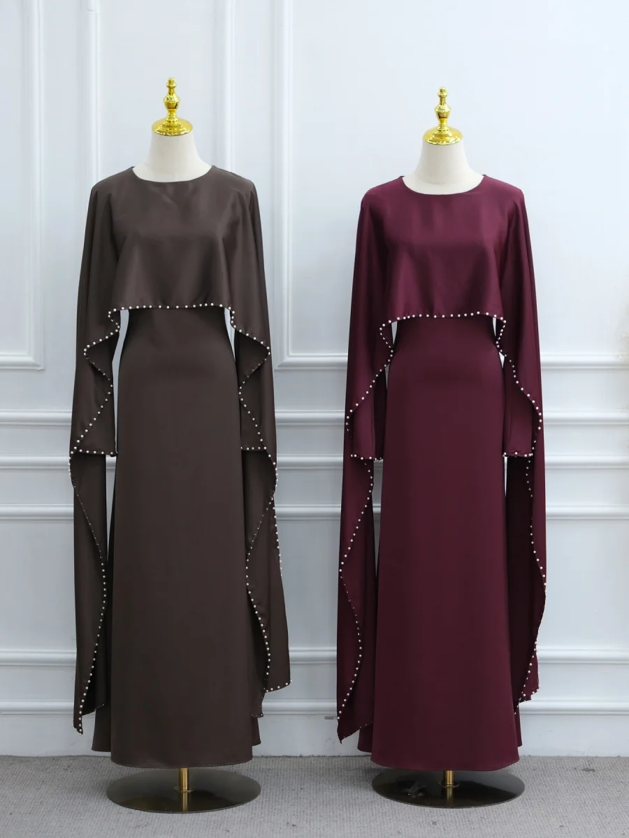 Muslim Women Dubai Abaya Elegant Pearl Beading cloak wraps Long dress Modest Kaftan Robe Femme Islamic Clothing African dresses