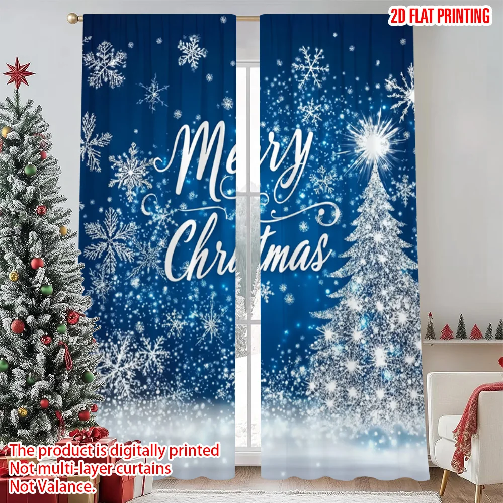 

2pcs 2D flat printing Merry Christmas Curtains Winter Wonderland Christmas Versatile Polyester Without Electricity Party