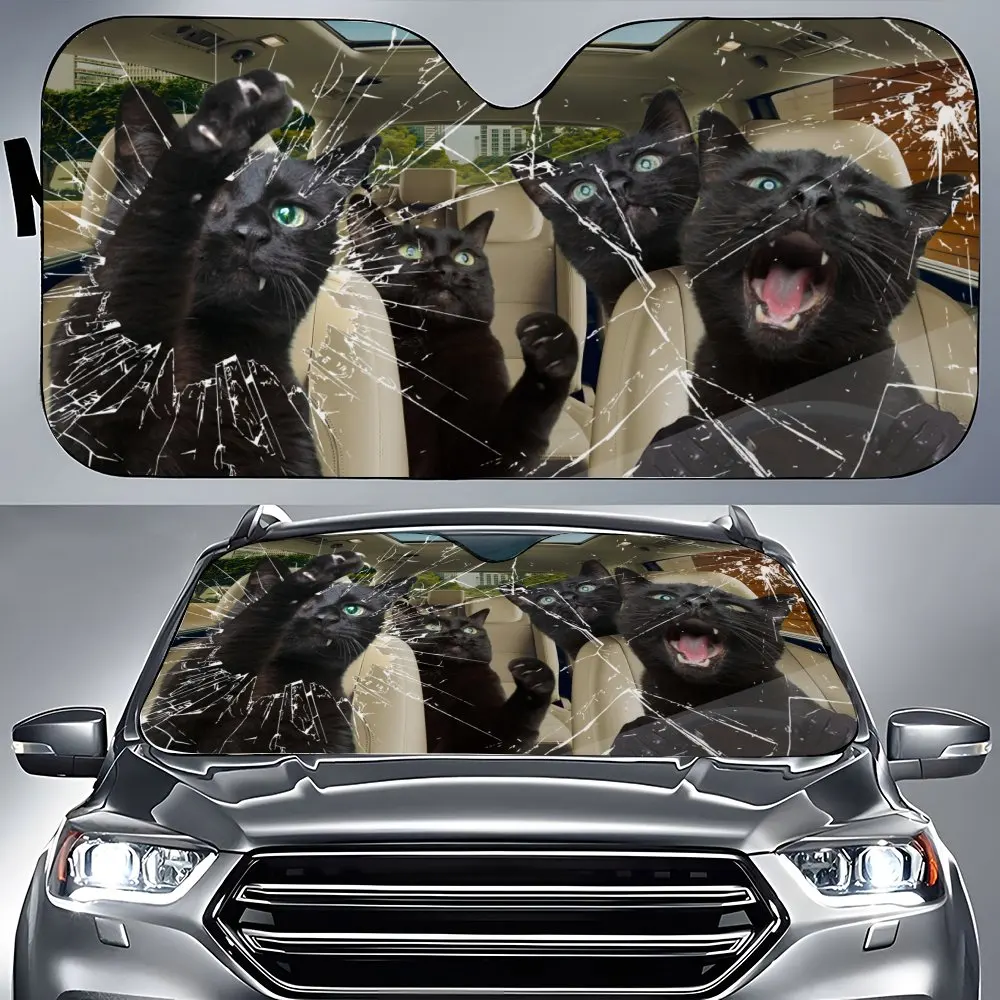 

Black Cat Driving Car Front Windshield Sun Shade, Auto Accessories Scream Dachshund Sunshade for SUV- Blocks Uv Rays Protector