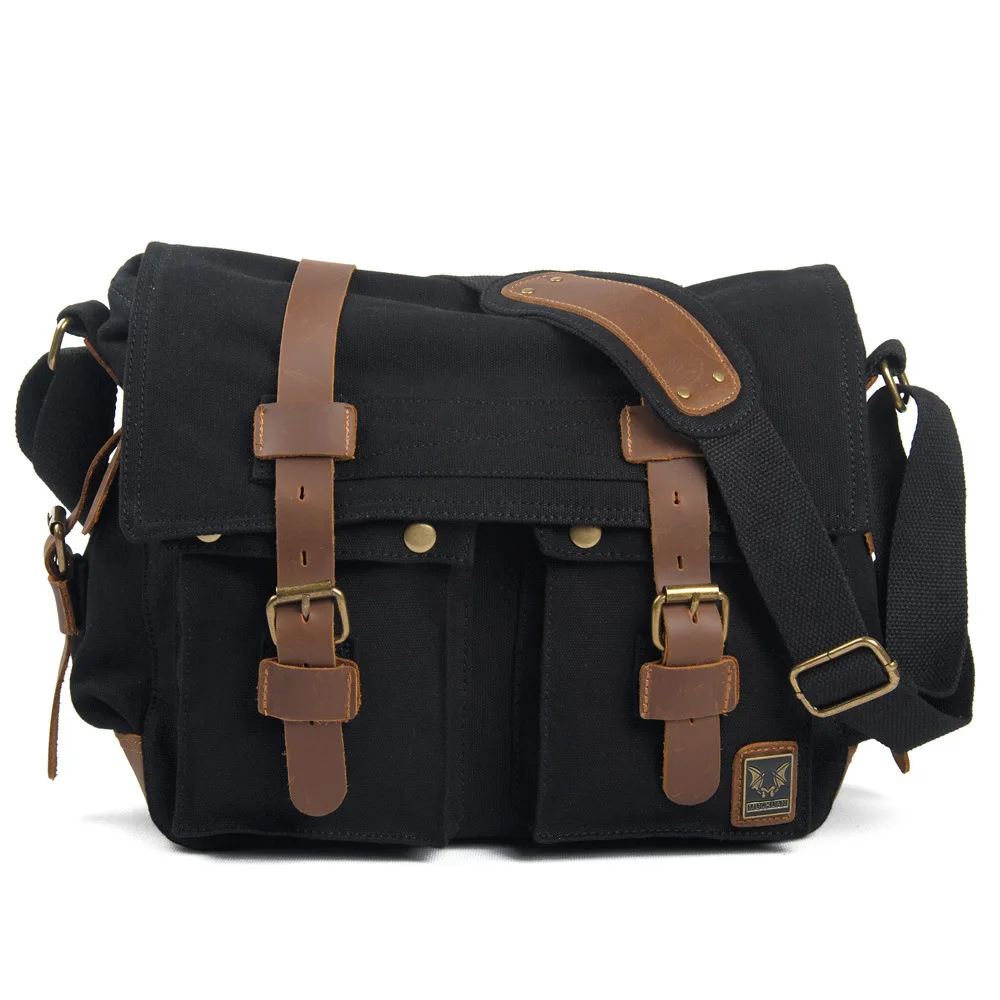 

Vintage Leather Canvas Men's Messenger Bag College Crossbody Bag Casual Shoulder Bag Large Capacity Bags Fashion Designer Style