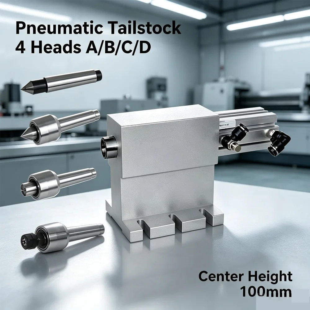 Cnc Pneumatic Tailstock MT2 Rotary Axis 4Th Axis Lathe Engraving Chuck Milling Machining Workholding Accessories