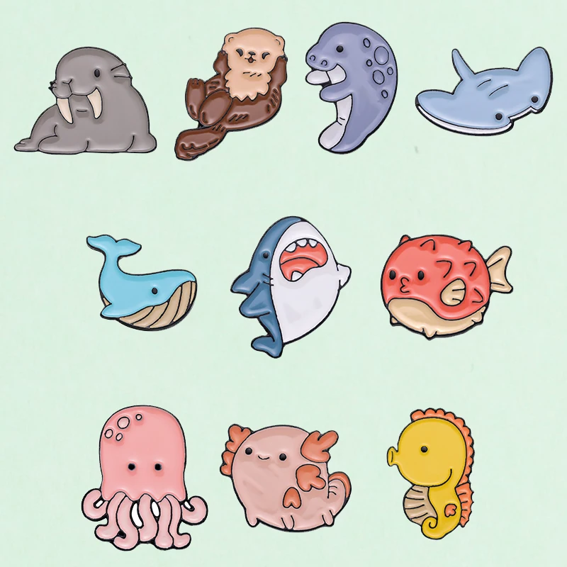 Meeres organismus Delphin Emaille Pins Axolotl Walhai Cartoon niedlichen Broschen Rucksack Hut Zubehör Party Geschenk Revers Abzeichen
