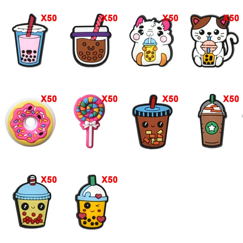 

Bulk Pins for Crocs Charms Shoes Accessories Milk Tea Decoration Jeans Women Sandals Buckle Kids Favor Men Badges Boy Girl Gift