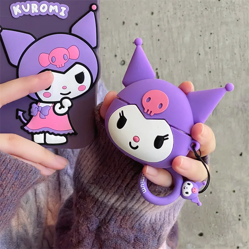 Earphone Case for AirPods Pro 3D Cartoon Sanrio Kuromi Headphone Cases for AirPods 1 2 3 Pro 2rd Protect Cover With Finger Strap