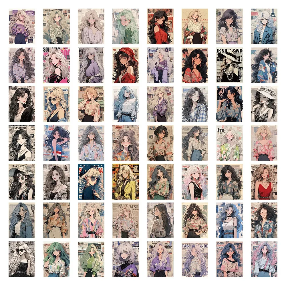 10/30/60 pçs vintage anime menina adesivos estéticos ins estilo bonito decalque brinquedo diy guitarra papelaria capacete dos desenhos animados graffiti adesivo