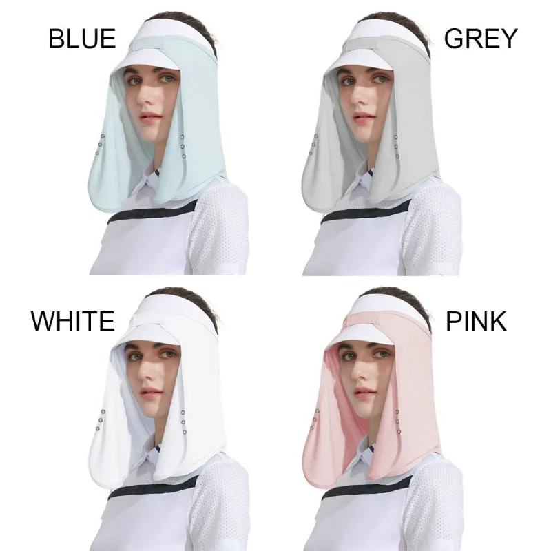 Sunshade Baseball Cap for Women Cycling Face Protector Empty Top Hat Outdoor Sports Sun Hat Neck Cover Scarf Ice Silk Hat Gorras