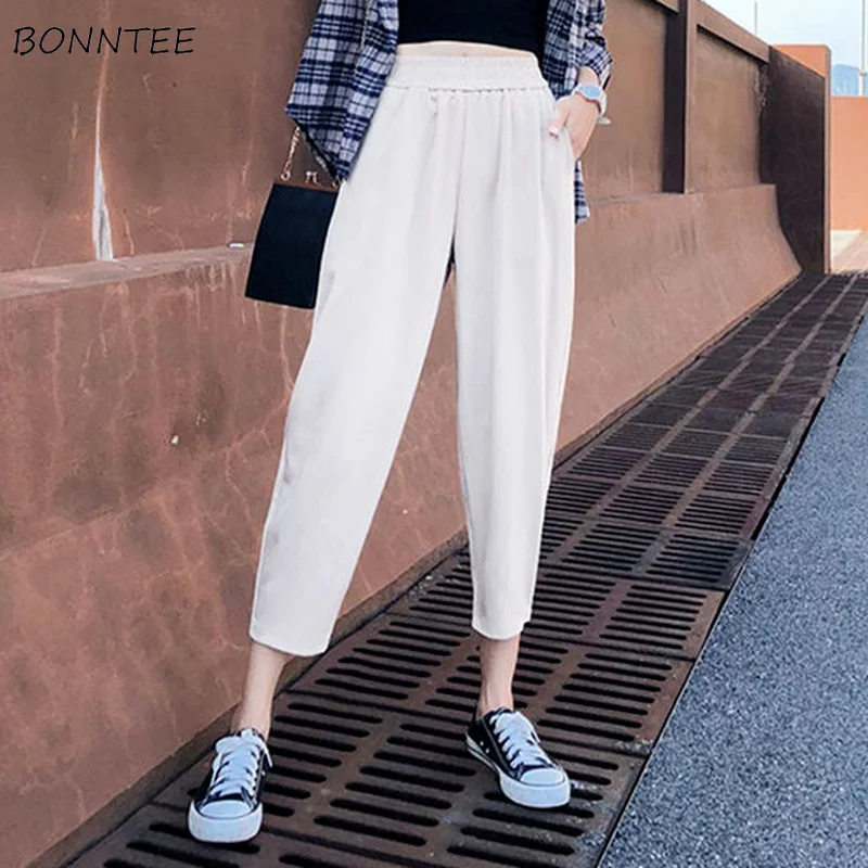 Frauen Bottoms Hosen Chiffon Chic Einfache Casual Reine Streetwear BF Hohe Taille Alle-spiel Breite Bein Trendy knöchel-länge Weibliche Gemütliche