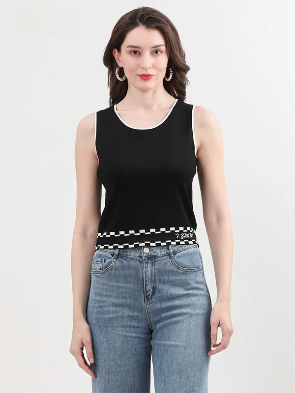 

Judi Tang 2025 Spring Summer Slim Fit Knitted Vest Top Faionable round Ne Svel Women's Wear Commute Sle Thin