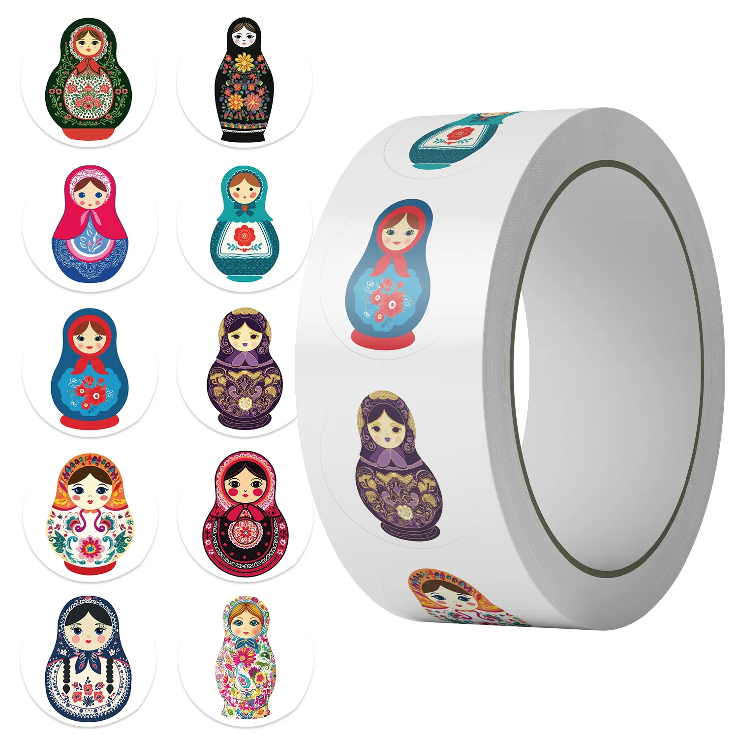 500pcs Cartoon Russian Matryoshka Doll Diy Stickers Anime Seal Label Decorative Cartoon Kids Party Candy Stickers Rolls Gifts