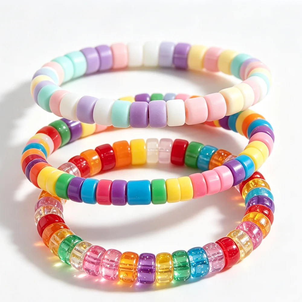 200-400pcs Colored Candy Transparent Large Aperture Straight Bucket Beads Acrylic Bead DIY For Jewelry Making Chain Hair Rope