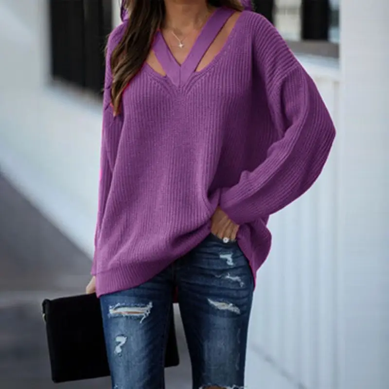 Women Harajuku V Neck Loose Pullover Casual Batwing Sleeve Elegant Knitted Sweater Female Korean Style Tops Streetwear