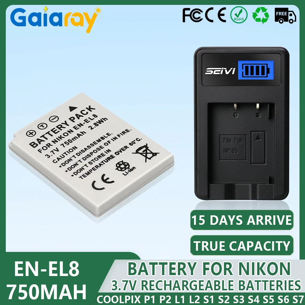 EN-EL8 EN EL8 ENEL8 Camera Battery LCD Charger For NIKON CoolPix  P1 P2 L1 L2 S1 S2 S3 S4 S6 S7 S7C S8 S9 S51 S50 S52 Batteries