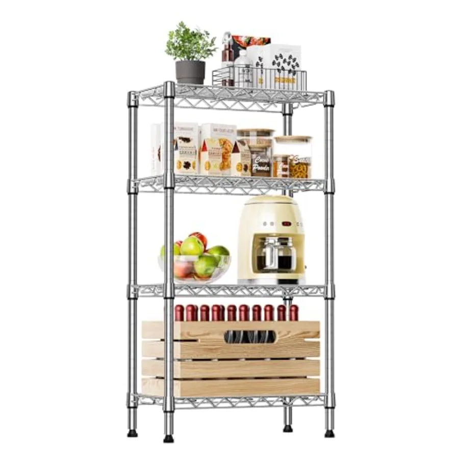 

4 Tier Steel Storage Shelves Heavy Duty Metal Shelf Wire Shelving Rack for Pantry Kitchen Living Room or Office Organization 11