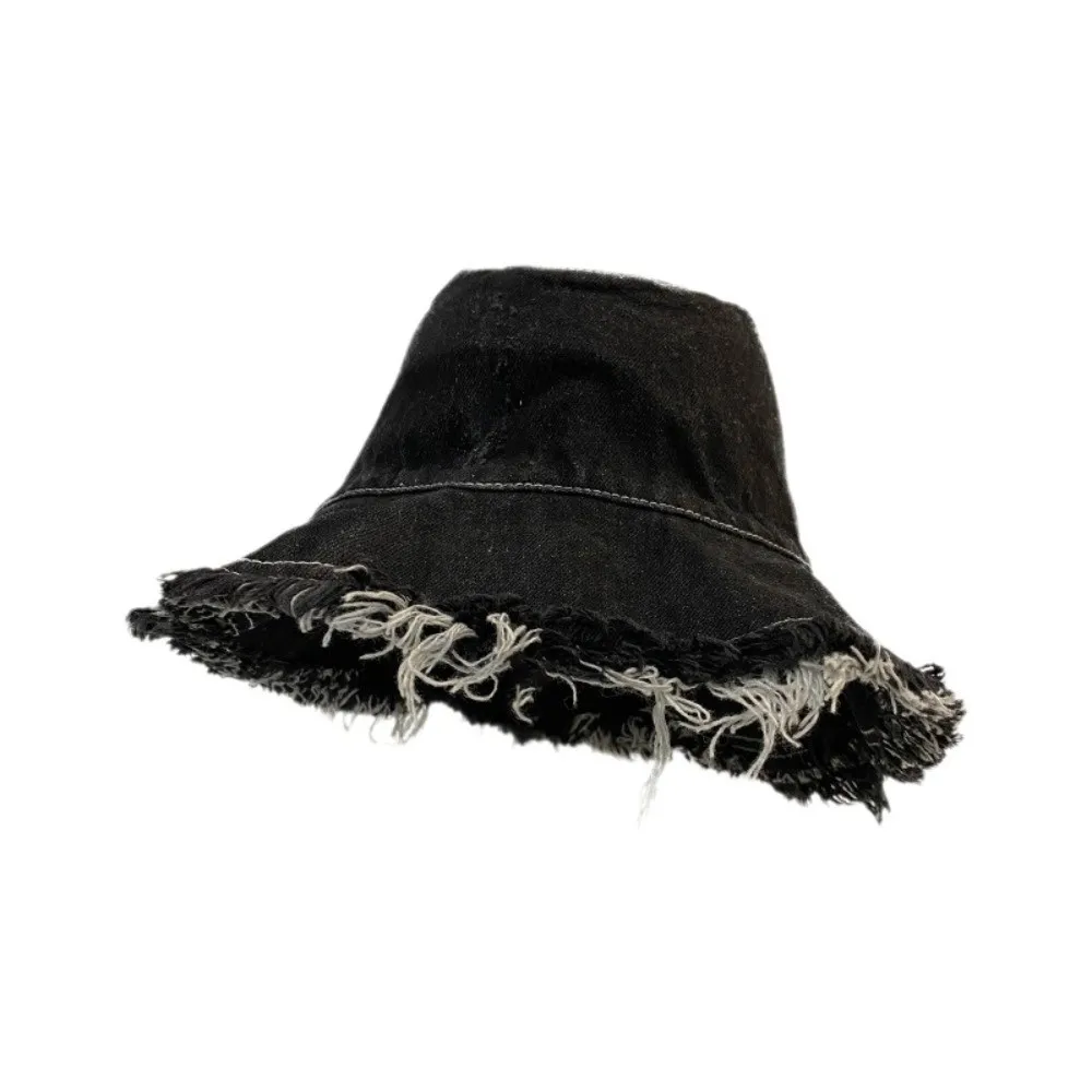 

Soft Retro Denim Bucket Hats Lightweight Wide-Brimmed Shabby Fisherman Hat Sunshade Soft Sun Protection Basin Cap Travel