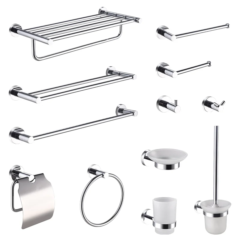 Chromium 304 Stainless Steel Towel Rack Paper Rack Toilet Brush Rack Towel Ring Robe Hook Bathroom Hardware Accessories