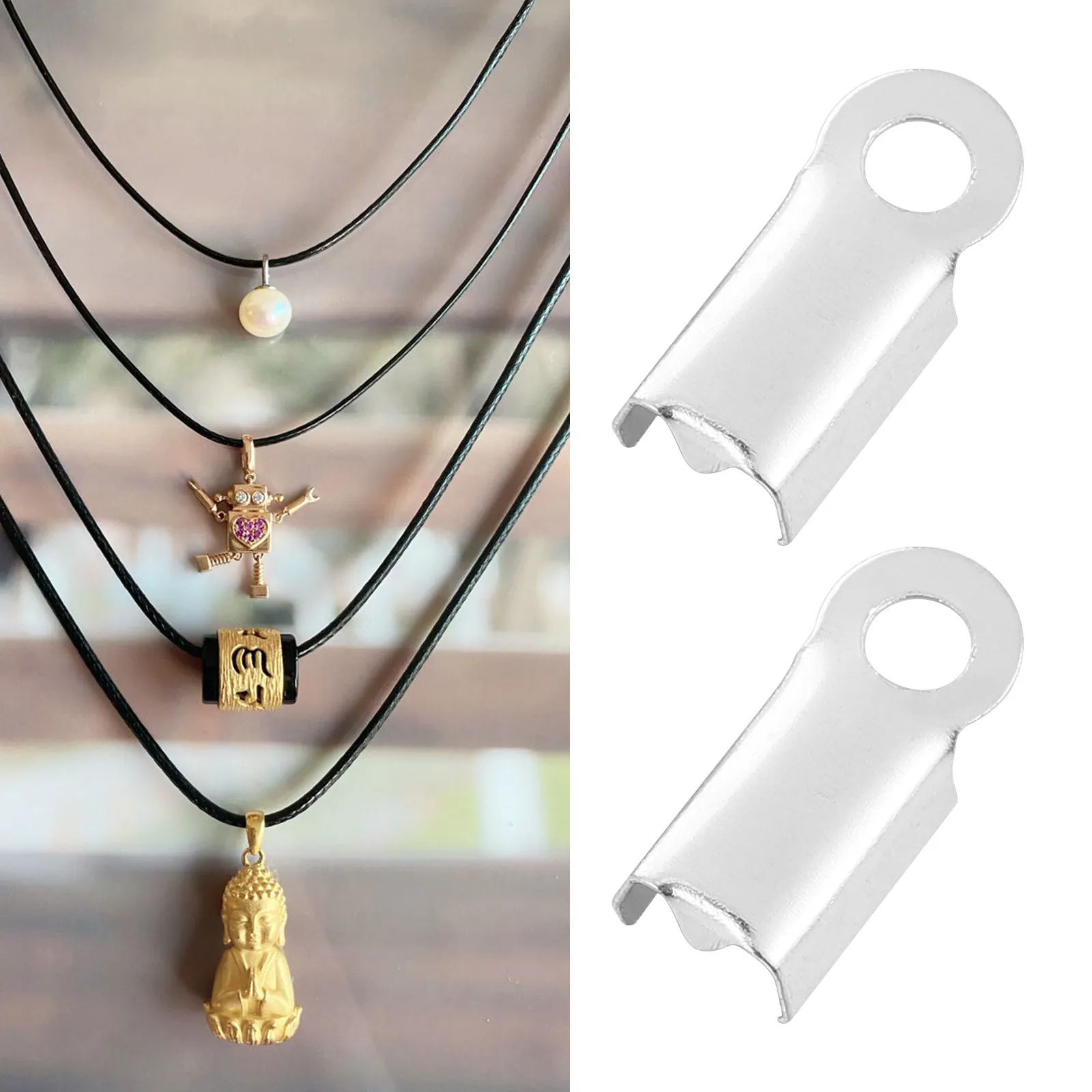 500Pcs Flat Square Metal Clasps for DIY Bracelets Necklaces Cord Ribbon Jewelry Making Cord Ends Crimp Terminators Kit