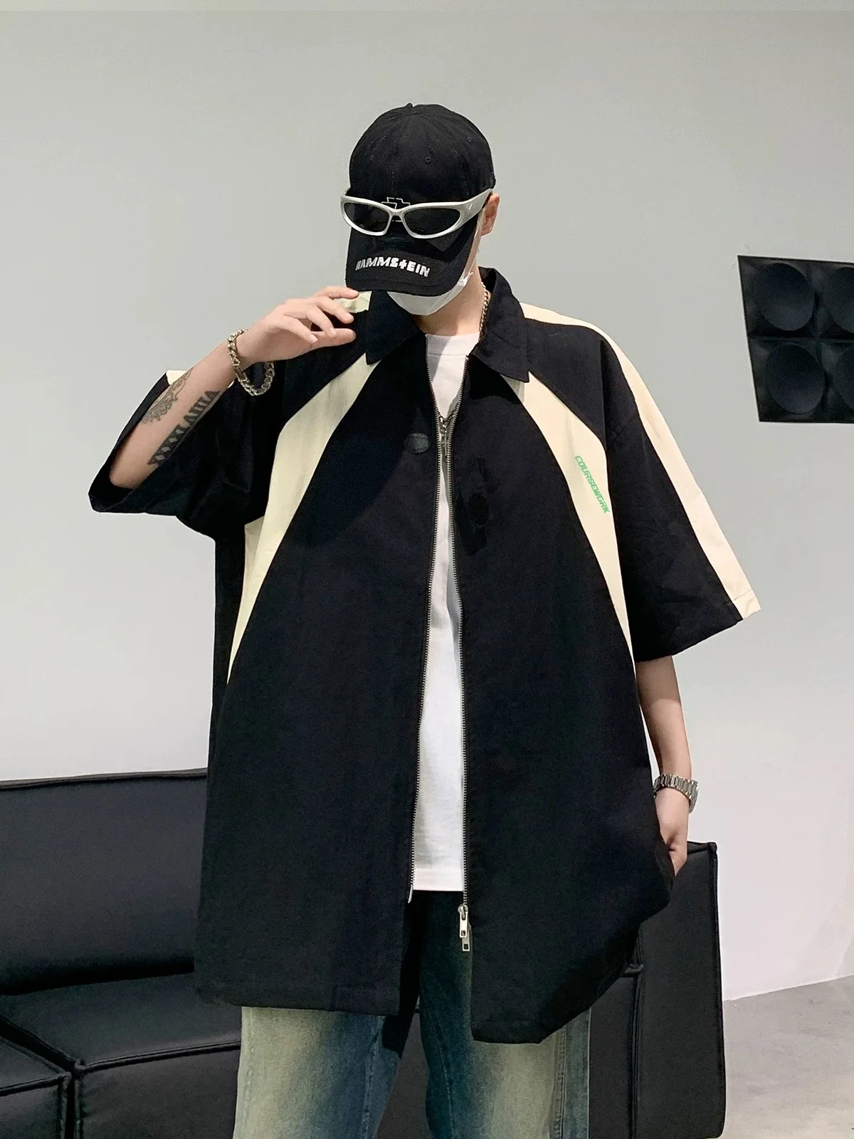 Male Zipper Summer Trendy Tops Shirts Men Y2K Ins Chic High Street Streetwear Dinner Nightclub Gothic Festival Holiday Blouse