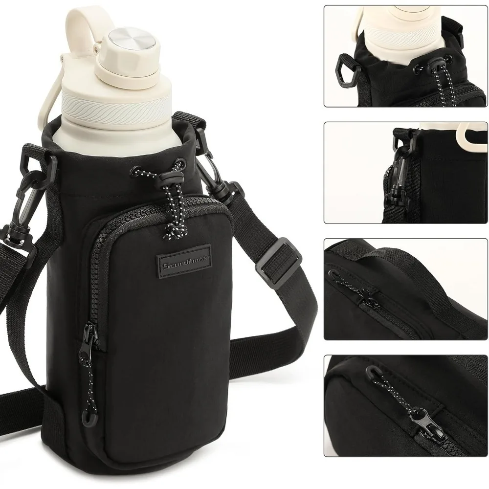 

D5 Water Bottle Crossbody Bag with Adjustable Shoulder Strap Portable Water Bottle Cooler Insulated Protective Cover Reusable