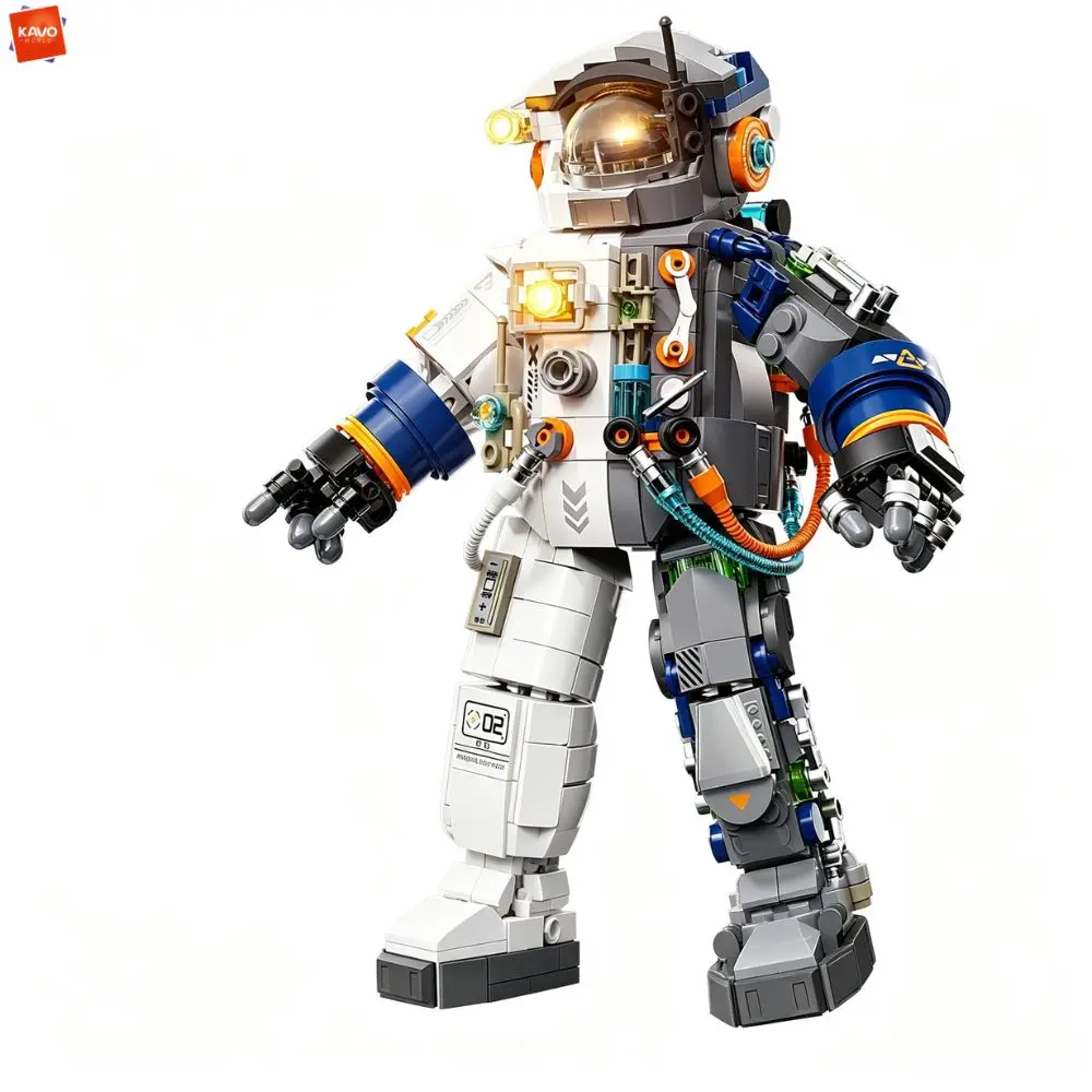 KAVOWORLD 896PCS Space Astronaut Bouwstenen Robot Hond Set met LED Licht Beweegbare Gewrichten DIY Stenen Speelgoed Cadeau Huisdecoratie