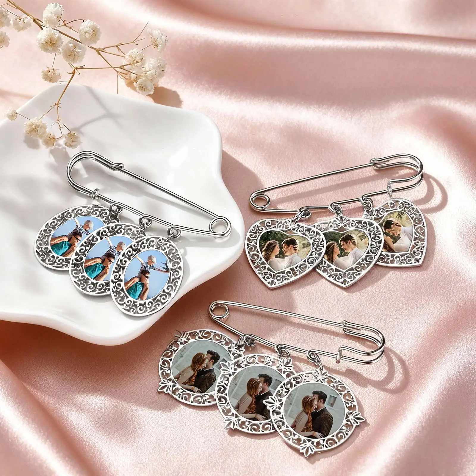 صورة دبابيس دبوس صورة شخصية قلادة مجوهرات سلسلة الذاكرة محفورة مع اسم الصورة هدايا صور مخصصة للجنسين #3