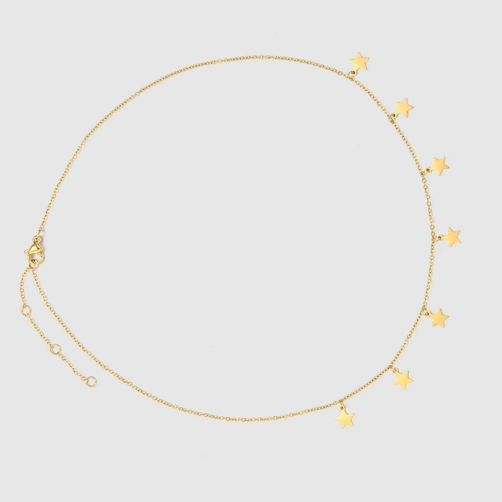 EManco Star Moon Choker Necklaces Gold Color for Women\'s Pendant Necklace Jewelry Simple Ladies Pentagon-Star Stainless Steel