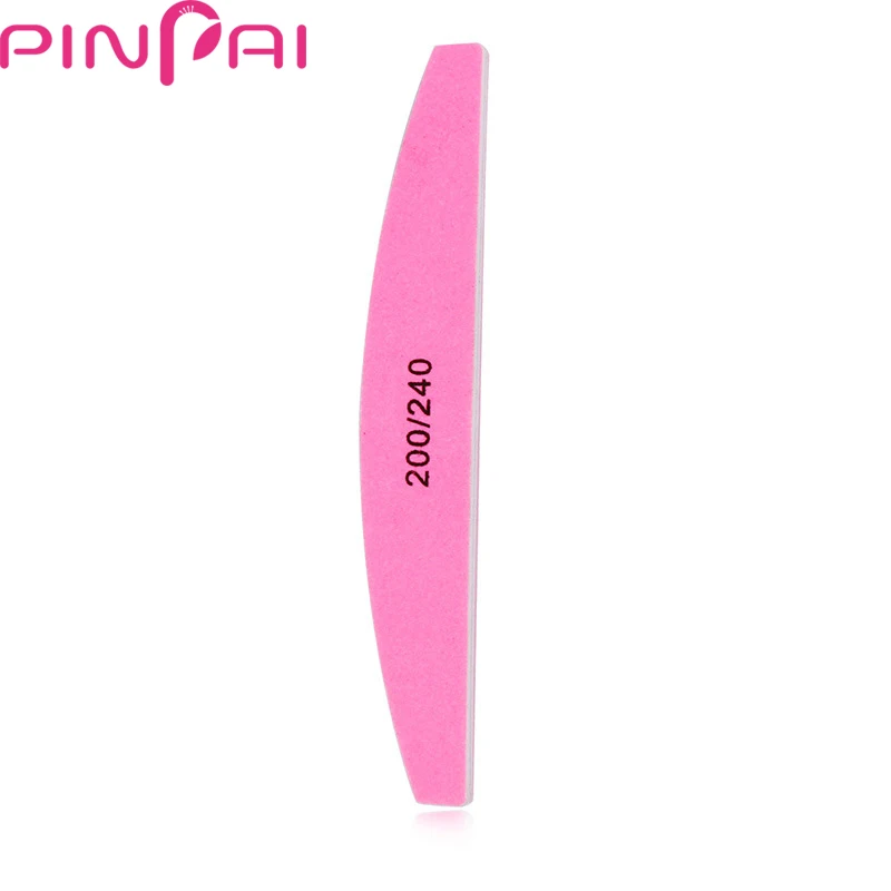 PinPai 5Pcs Half Round Pink 200 240 Grits Nail File for Manicure Pedicure Files Double Side Sanding Nail Polishing File Buffer