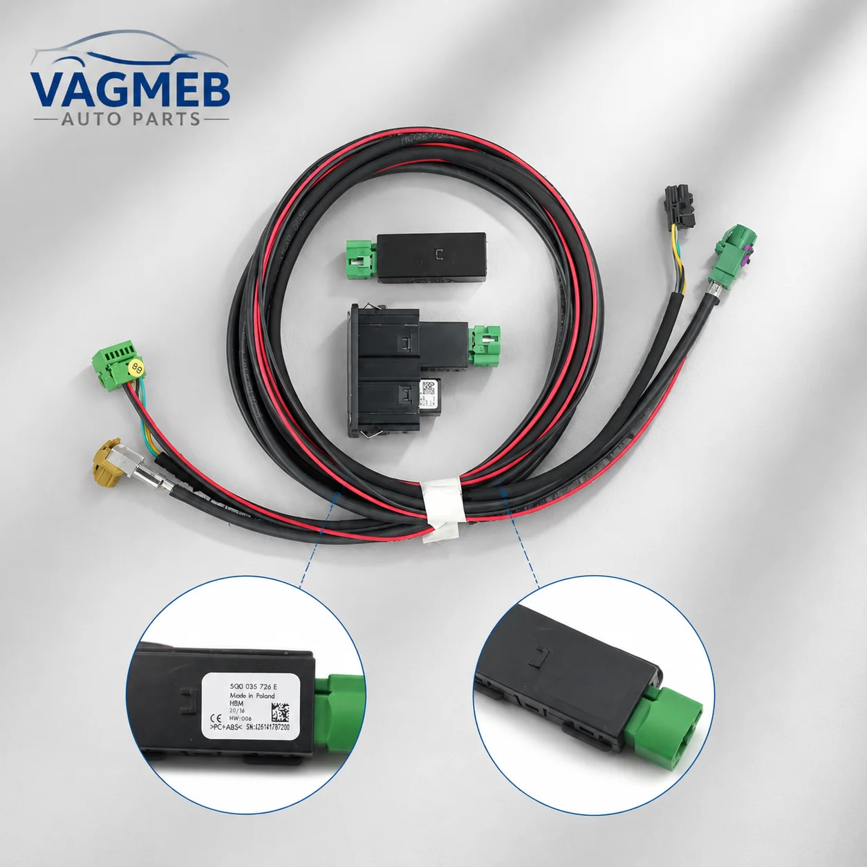 CarPlay USB AUX Adapter Buchse für VW Golf 7 MK7 Passat B8 MIB2 MDI Media Interface Anschluss 5Q0035726E 5Q0 035 726 E – Detail 1