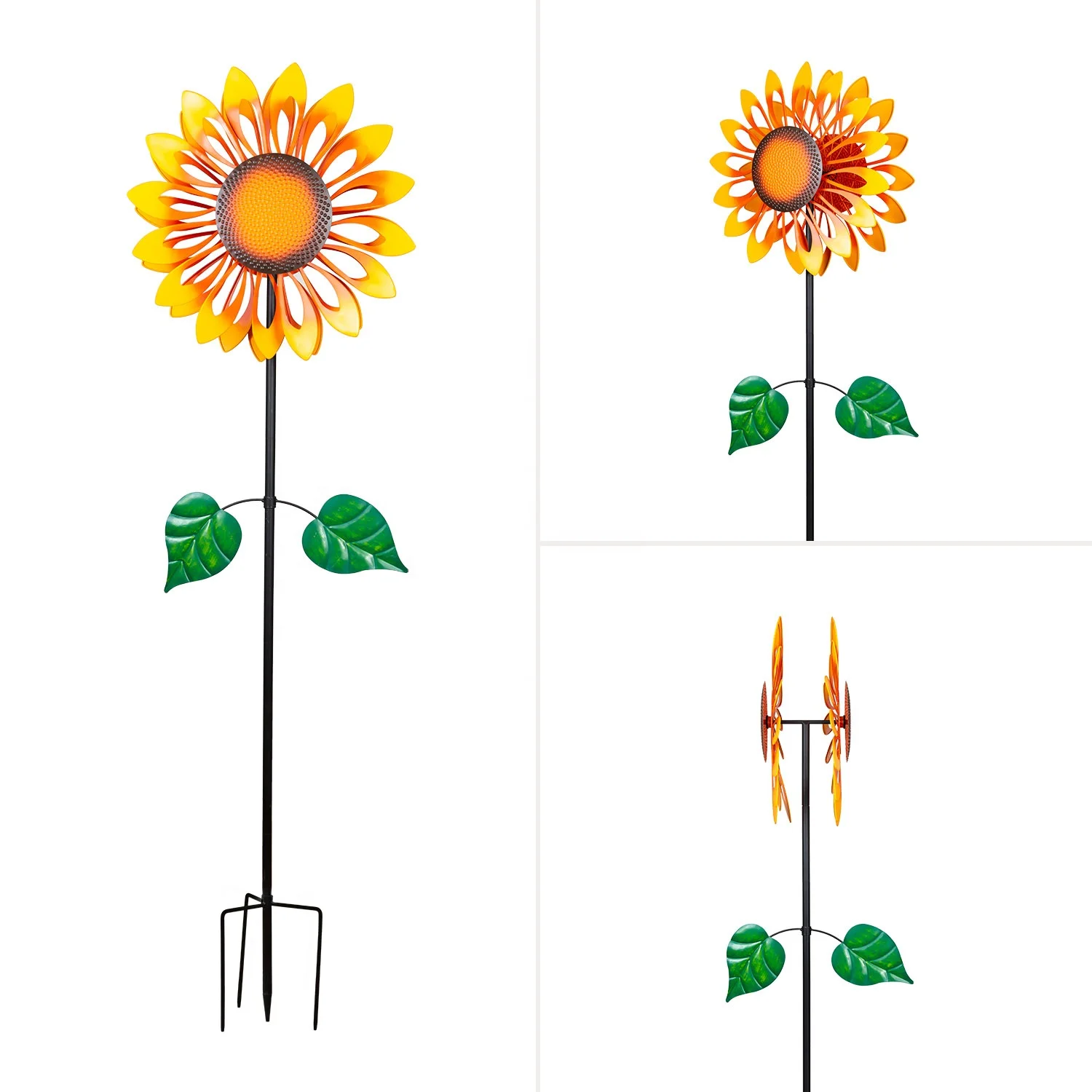 Flower of Life Wholesale Yellow Sunflower Windmill Wind Spinners with Garden Stake