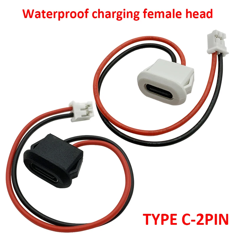 1pcs 2Pin USB-C Type Waterproof USB Connector Direct compression female base Female Socket Charging Interface With Welding Wire