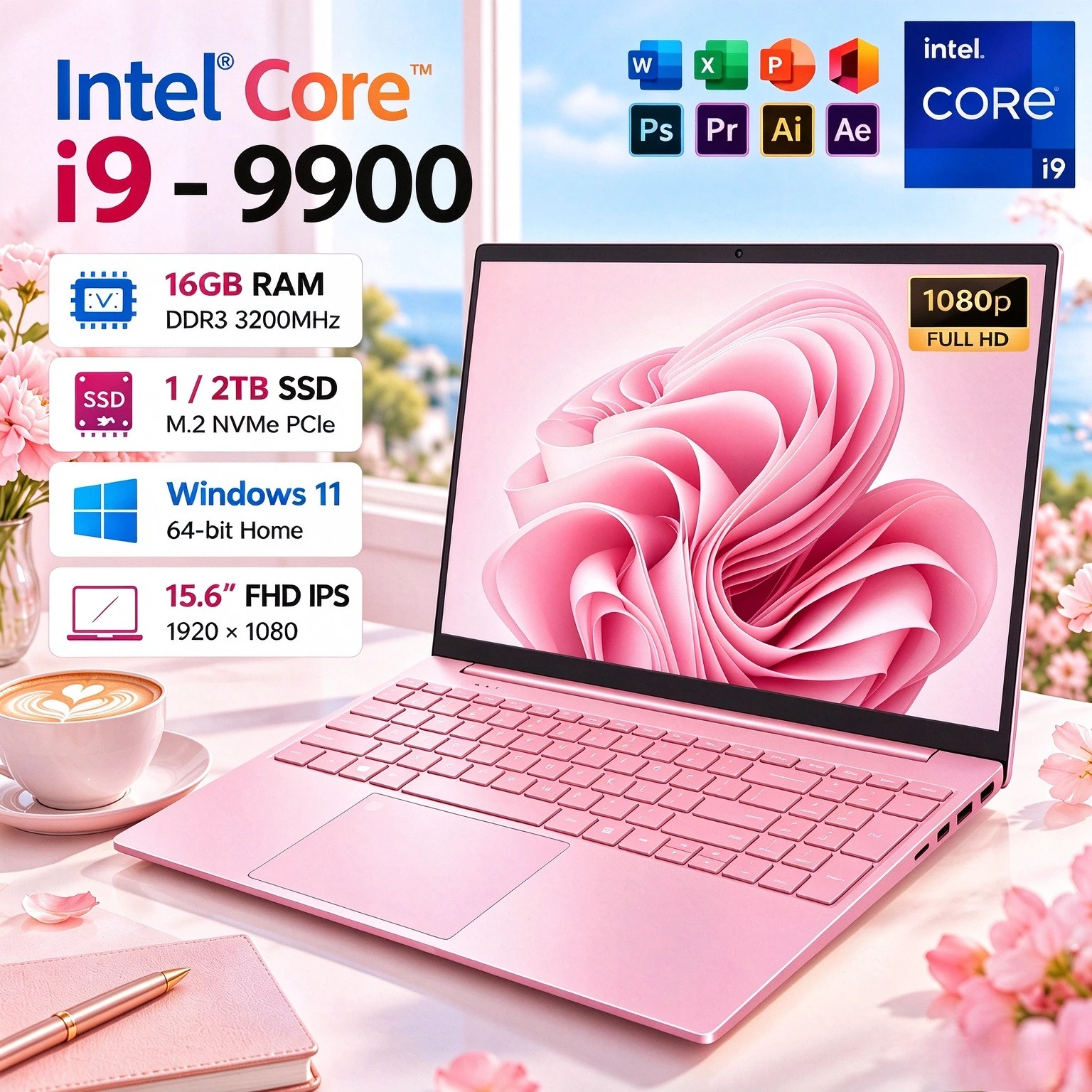New 15.6 Inch Ultra Thin Window 4K HD 16GB RAM 1TB 2TB SSD Intel i9 9900, Laptop  Portable Gaming & Business Notebook Computer