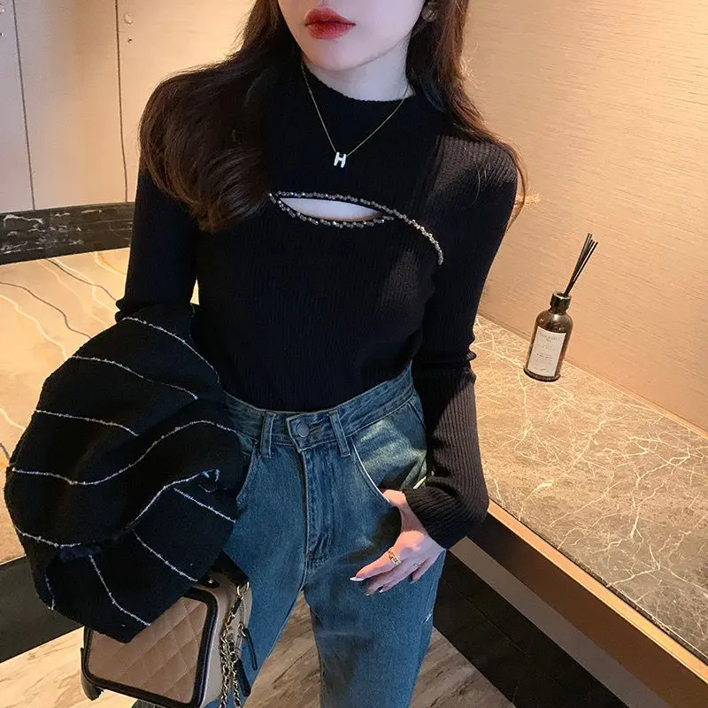 

Base Shirt Women's Fall/Winter 2023 New Layered Inner Cutout Knitwear Sweater Niche Top