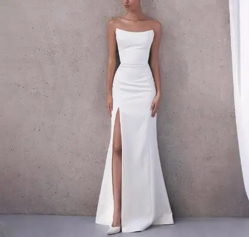 

Women's Dress Summer New French Style Elegant Style Solid Color Round Neck High Waist Slit Design Strapless Party Dress