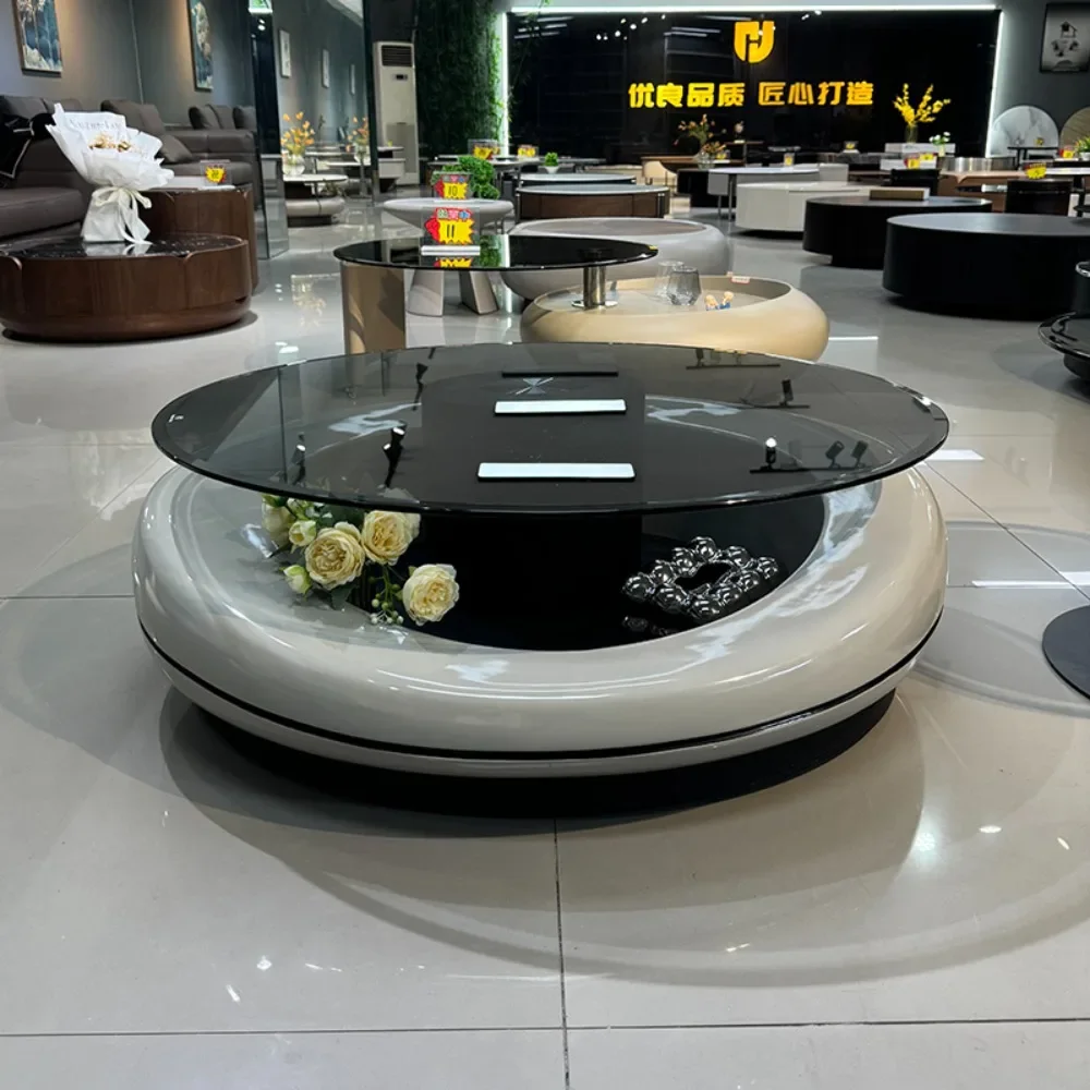 Italian tempered glass round coffee table double-layer household living room advanced artistic sense creative oval coffee table
