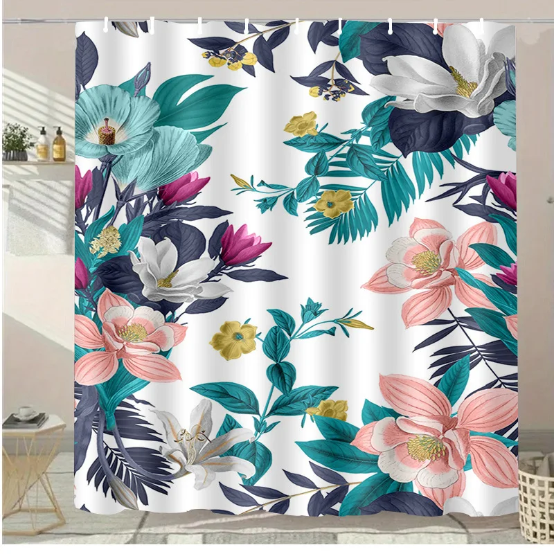 

Nordic plants Washable Dirt-Resistant Shower Curtain Shower Head waterproof Polyester Bath Curtain For Home Decor Accessories