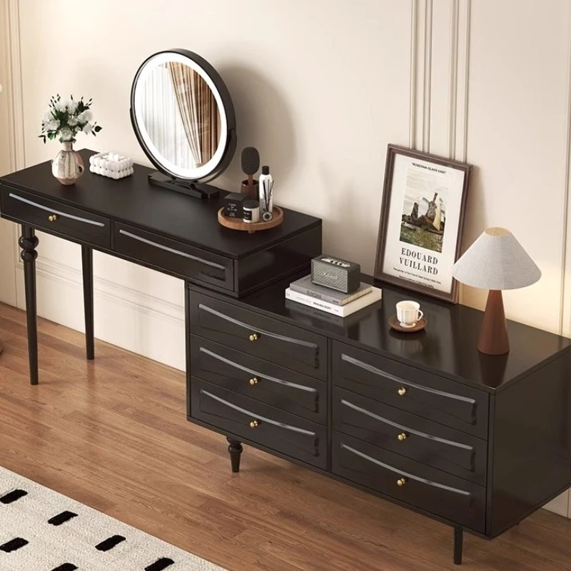 

Girls Drawers Dressing Table Wooden Black Mirror Makeup Dressing Table Bedroom Storage Tocador Maquillaje Home Furniture