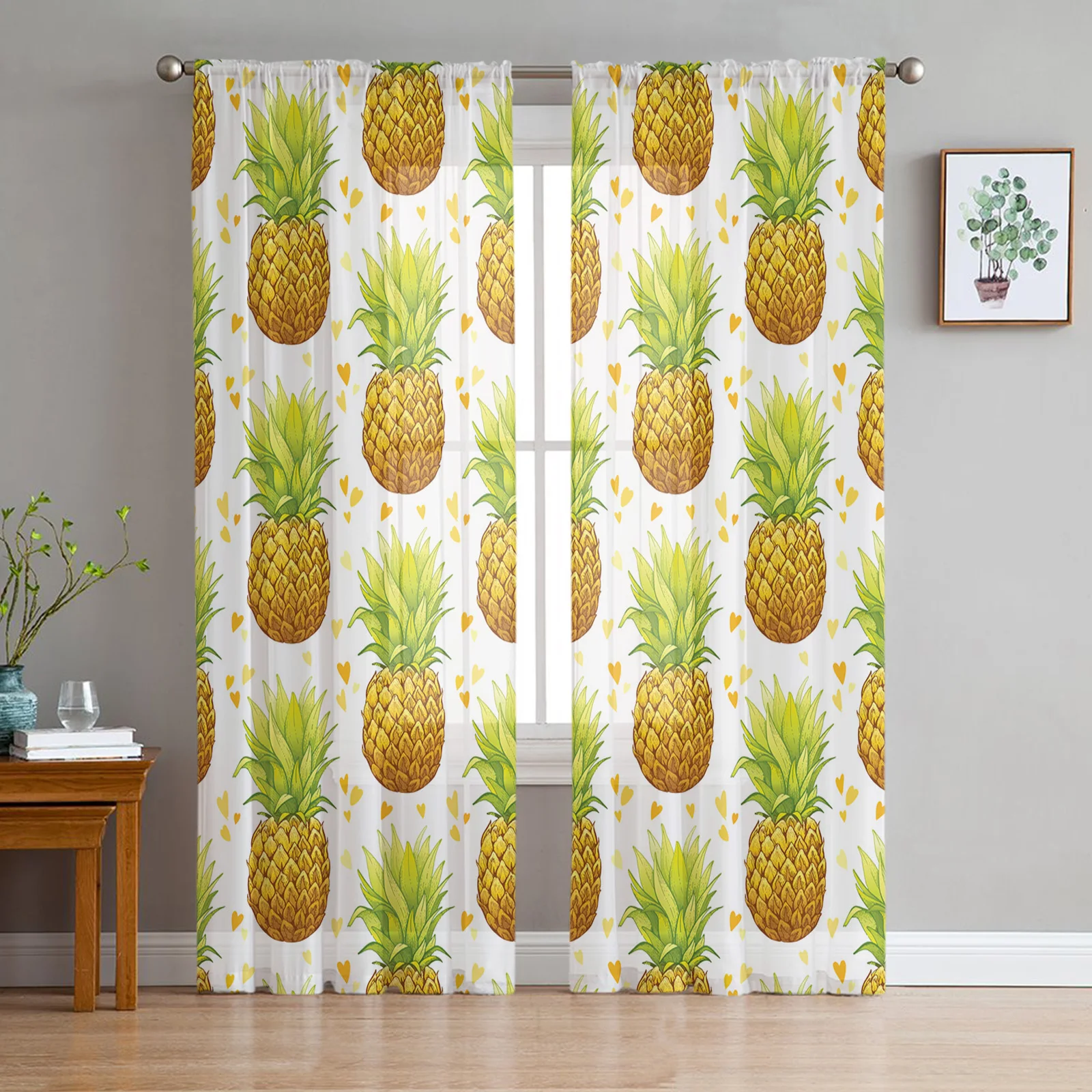 Pineapple Hand Painted Tulle Curtains Living Room Kitchen Chiffon Curtain Bedroom Balcony Sheer Curtain Fashion Home Decor