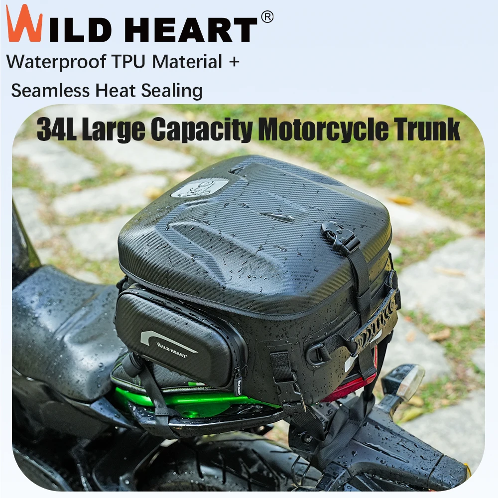 

WILD HEART 34L Large Capacity Motorcycle Helmet Bag Waterproof Tail Bag Cycling Backpack Hard Shell Backpack