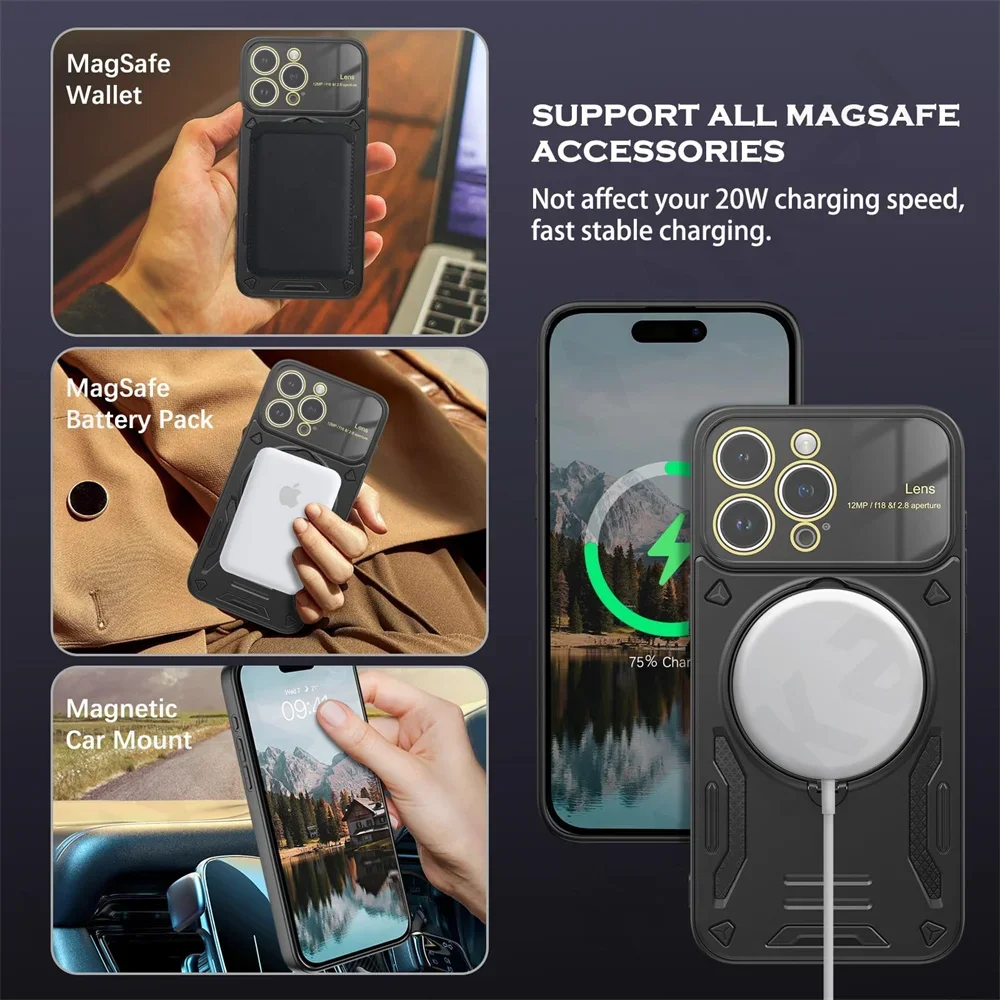 Case for IPhone 16 15 14 13 12 11 Pro Max Magnetic Ring Holder Protection Stands Magsafe Len Full Mirror Cover Kickstand Cover