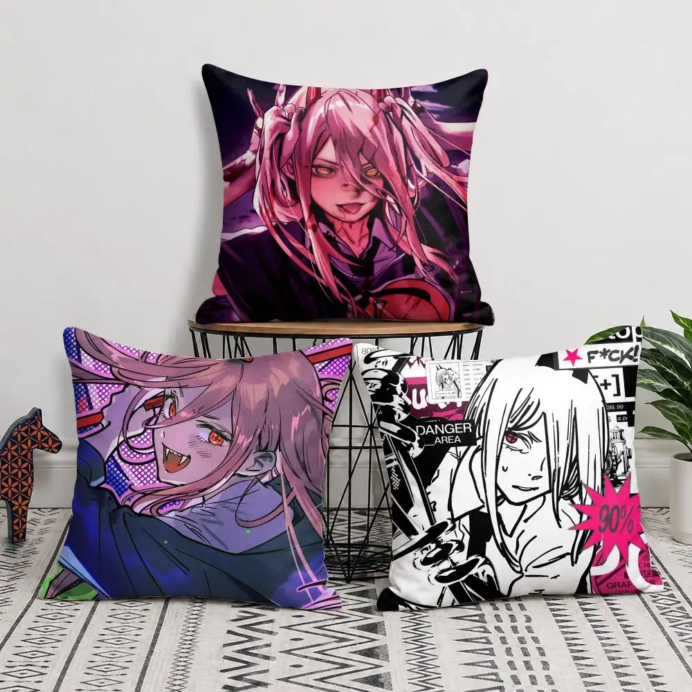 C-chainsawman power Cushion Cover Soft Short Plush Pillow Cover Smooth Cozy Texture Cushion Case Home Decor