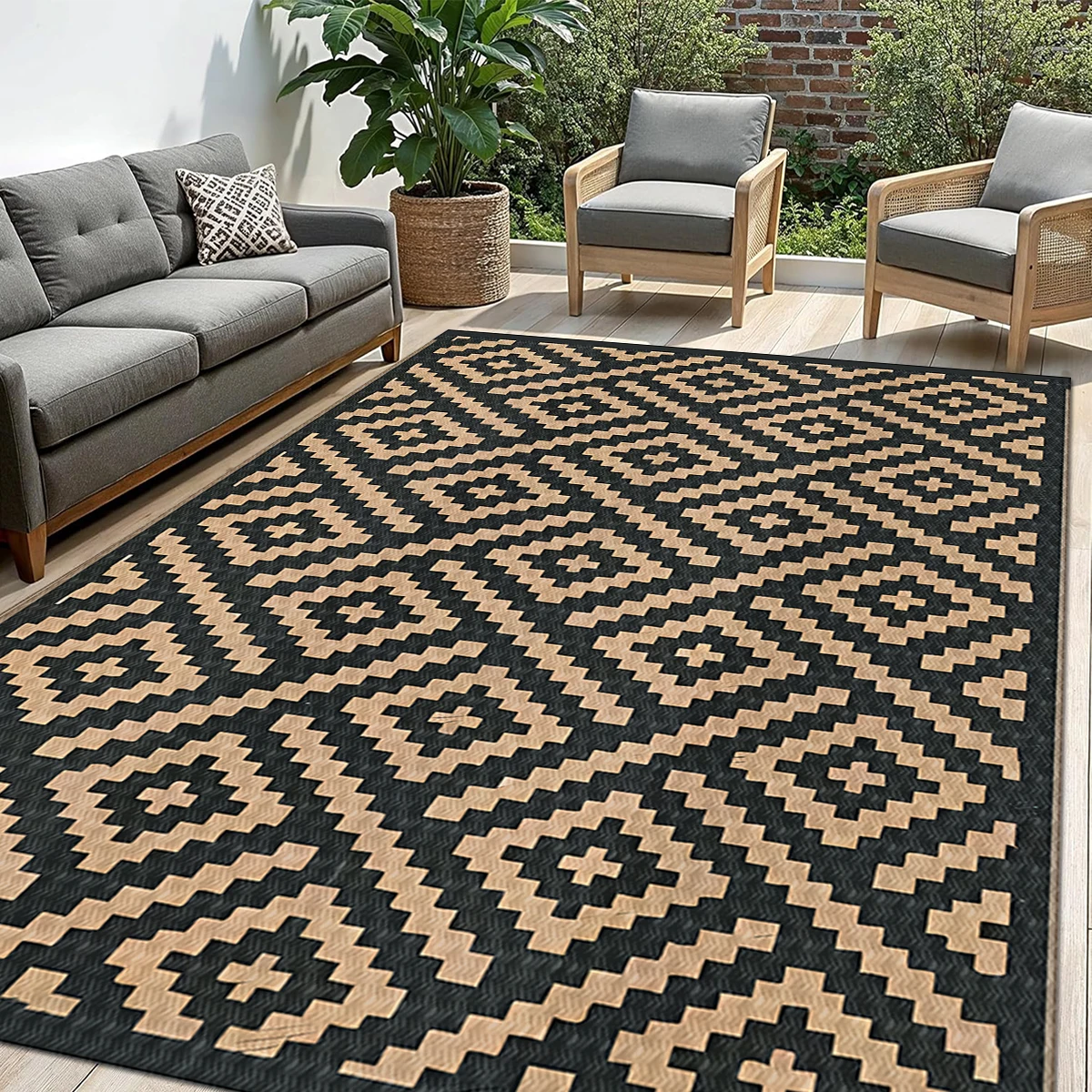 

Двусторонний водонепроницаемый уличный коврик 5x8 футов, пластиковый, из соломки, для патио, двухслойный, тканый, из полипропилена, для пикника