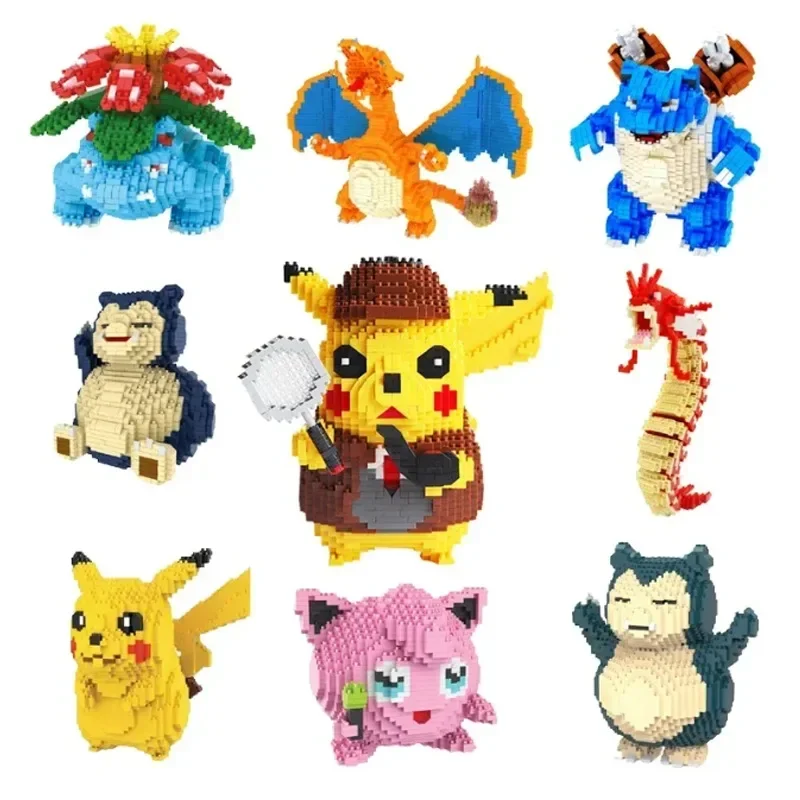 Pokemon Building Blocks Compatible Piggy Bank Cartoon Poke Anime Pikachued Diamond Mini Bricks Assembly Toy Ornaments for Gift