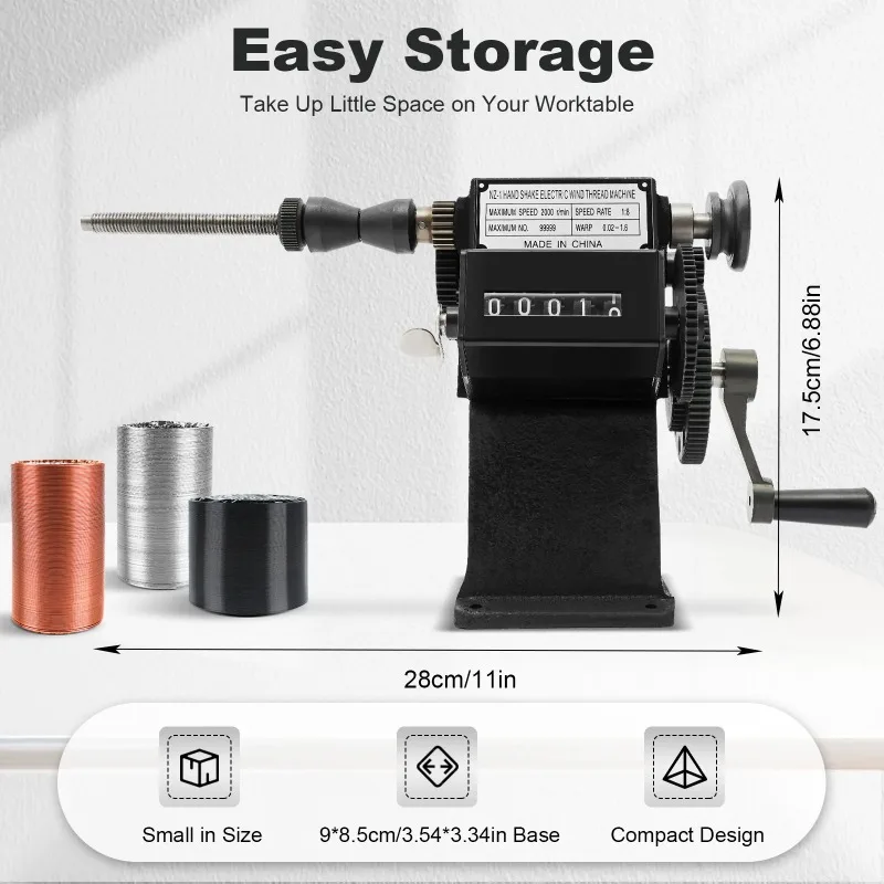 Hand Crank Electric Coil Counter Winder 0-99999 Manual Coil Winder with Counter Counting Winding Machine for Wires of 0.02-2.6mm