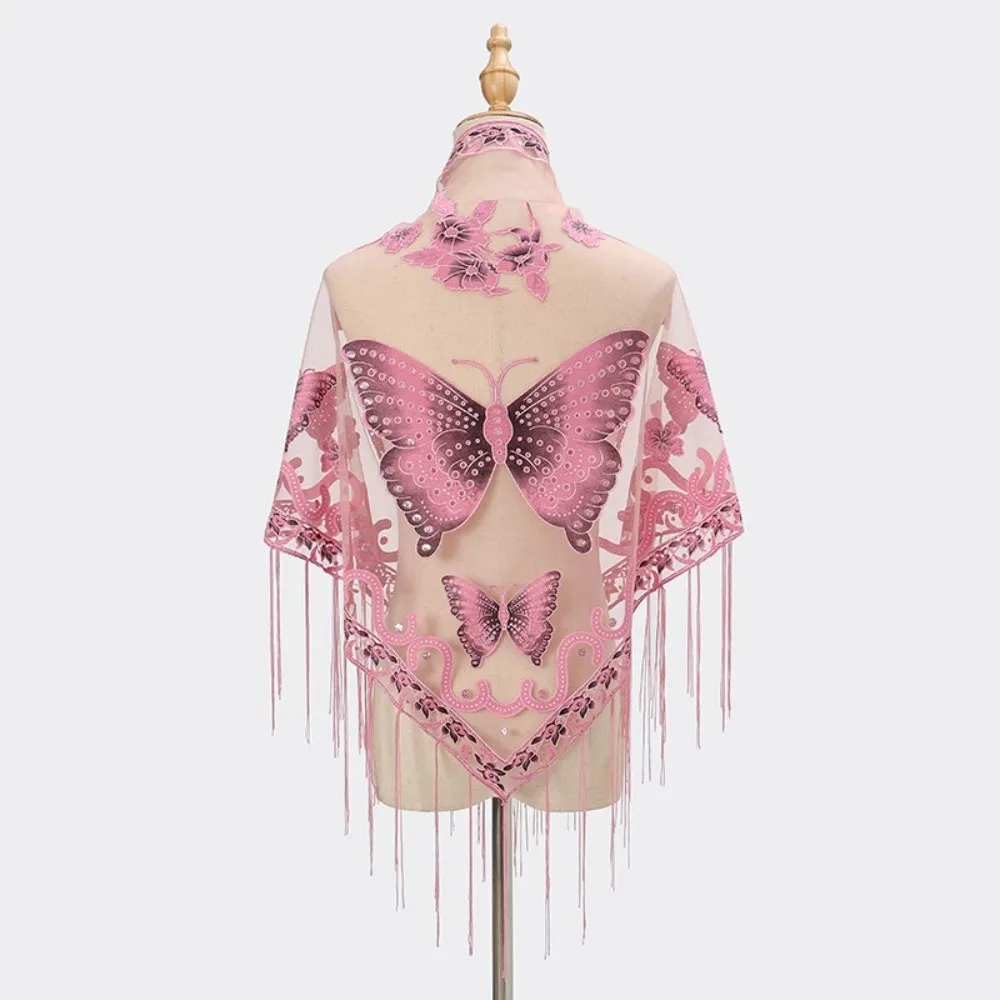 New Floral Triangle Shawl Hollow Butterfly Embroidery Lace Scarf Breathable Sunscreen Cover Shawl Scarf Bridal Wear