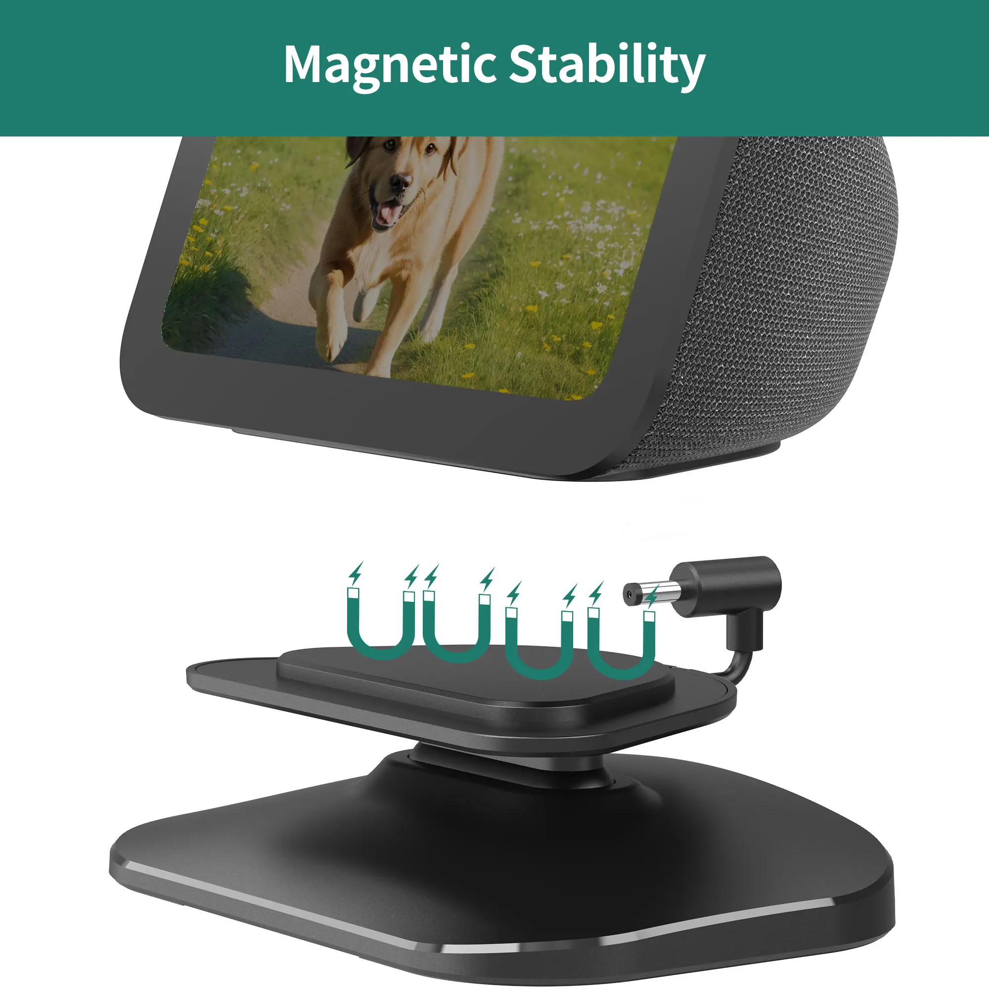 حامل LINGYOU لـ Echo Show 5 3rd Gen - حامل طاولة قابل للتعديل مع منفذي شحن (USB-C/A) للهواتف المحمولة وسماعات الأذن