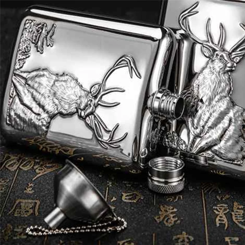 TOP HONEST Stainless Steel Wine Flask Hip Flask 6 Oz Deer Pattern Whiskey Pocket Whiskey Bottle Alcohol Bottle - Elk 200-300ML