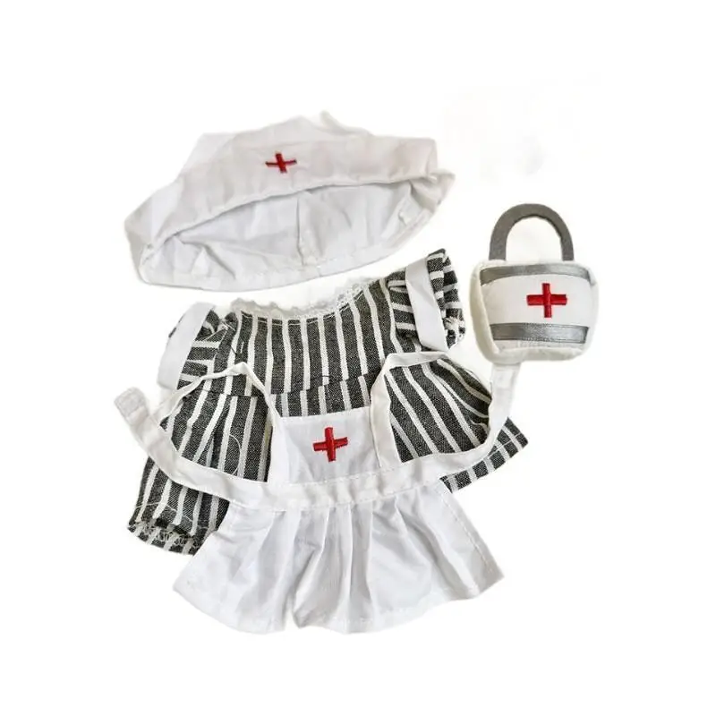 Baby Striped Nurse Suit Set, Roupas apenas para boneca de pato chato, Pequeno pato amarelo