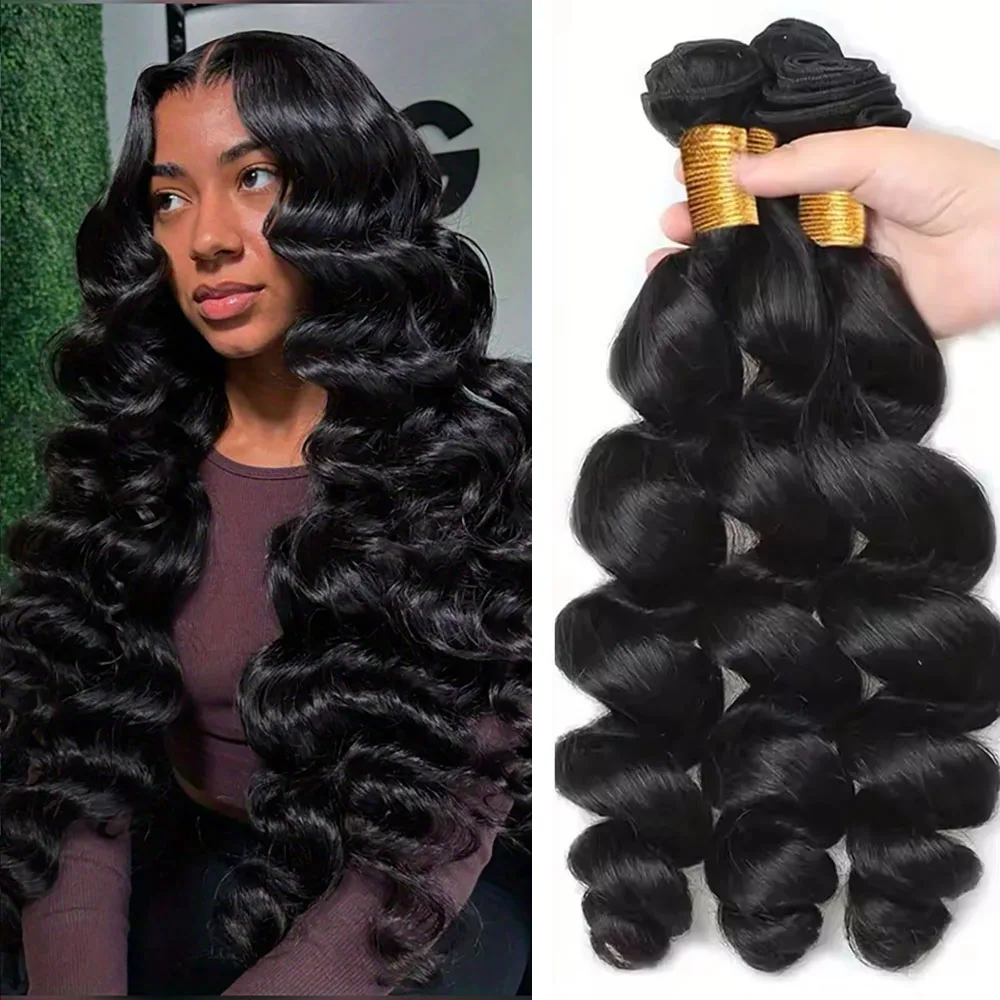 

3 Pcs Loose Wave Bundles 100% Brazilian Human Hair Loose Wave Human Hair Bundles Unprocessed Virgin Natural Black Bundles