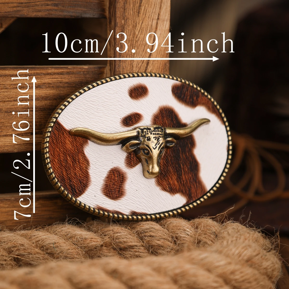 Gesper ikat pinggang bergaya Barat, ikat pinggang retro yang dipersonalisasi dengan kepala gesper logam (pola acak)