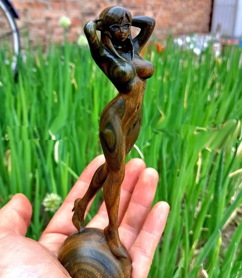 Sandalwood Carved Naked Girl Statue Beauty Figurine Model Home Decor Crafts