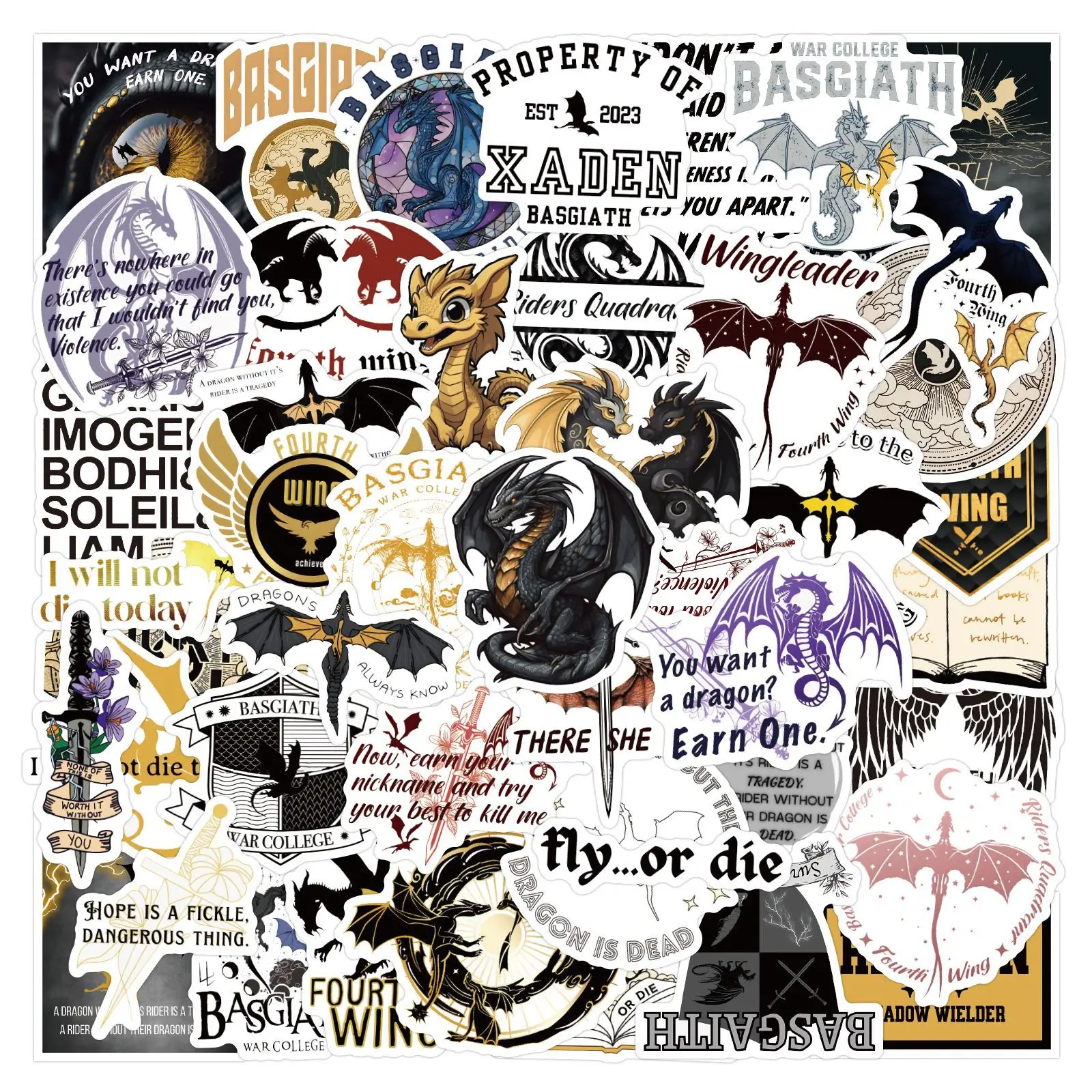 

50PCS Fourth Wing Stickers Graffiti Stickers DIY Diary Phone Case Handmade Scrapbook Aesthetic Stickers